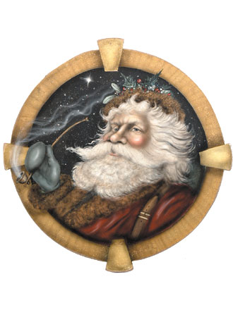 Santa With Pipe Disk - Boardwalk Originals Christmas Decoration & Display